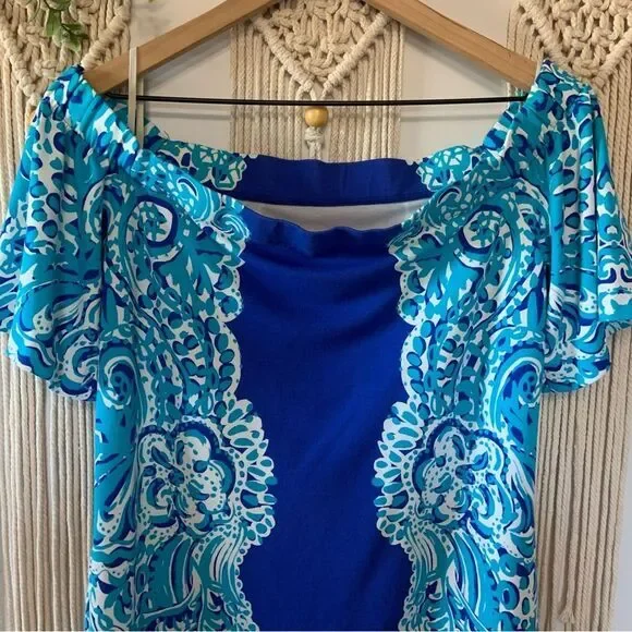 LILLY PULITZER Brilliant‎ Blue Moon Jellies Tiana Off The Shoulder Dress Medium - Picture 7 of 15